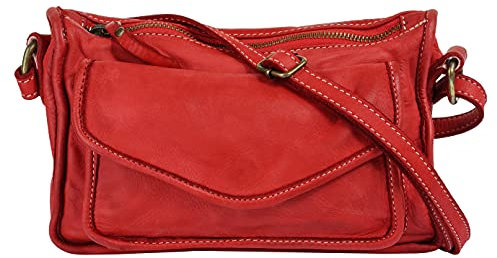 Cluty Umhängetasche Echt Leder Damen | Made in Italy | Crossbody mit Handyfach | elegante Citytasche mit Magnetverschluss rot | 021136