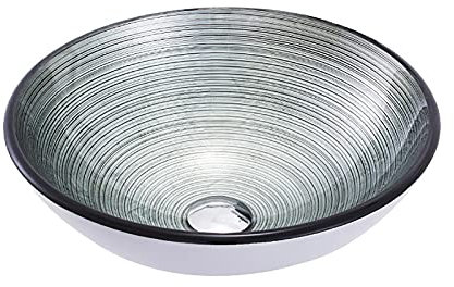 SHUGUANG Gehärtetes Glas Waschbecken, Aufsatzwaschbecken Rund Glas Aufsatz Waschschale Hellgrün Waschschale Waschtisch Set mit Ablaufwasser Set, Montagering, 420×420×145mm,Single Sink