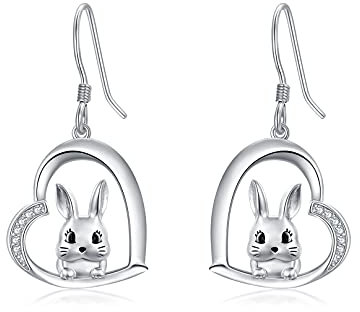 LONAGO Kaninchen Ohrring 925 Sterling Silber Süßes Häschen im Herzen Ohrhänger Schmuck für Frauen