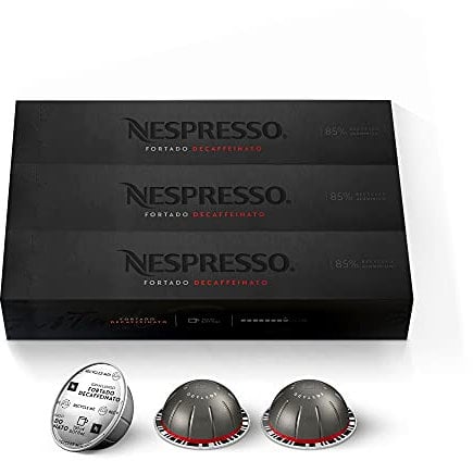 Nespresso Capsules Vertuo, Fortado Decaffeinato, Gran Lungo, 30-Count Coffee Pods, Brews 5.0 oz.
