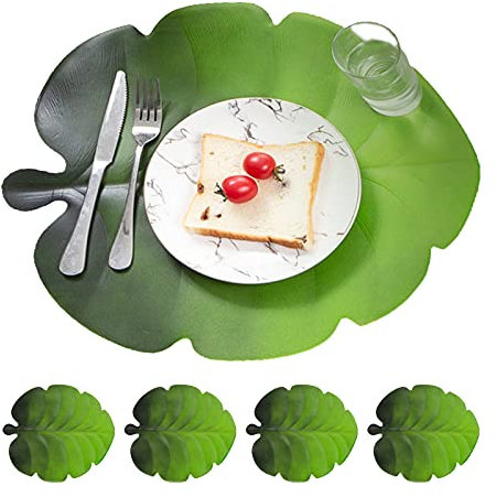 HJHIWE Lot de 4 sets de table en feuilles de palmier artificielles - Isolation thermique - Imperméable - Antidérapant - Résistant aux taches - 45 cm - Pour salle à manger, Vert
