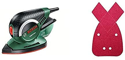 Bosch Multischleifer PSM Primo (1 Schleifpapier K 80, Karton (50 W, Schwingkreis-Ø 1,4 mm) + 5 Stück Schleifblatt Expert for Wood and Paint (Holz und Farbe, Körnung 120, C430)