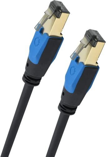 OEHLBACH Giga Stream - Cat 8.1 Streaming Netzwerkkabel 40Gbit/s RJ45 3-Fach Schirmung TPE Mantel Twisted Pair - OFC sauerstofffreier Kupfer (Streaming, Gaming, Home Network) - schwarz 10m