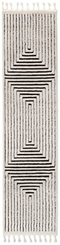 RugVista, Larache, Teppich, Mittelflor, 80 x 300 cm, Läufer, Shaggy, Polyester, Flur, Schlafzimmer, Küche, Wohnzimmer, Cream/Schwarz, Braun