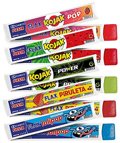 20 x Flashes Fiesta Surtido Cia&Co (20x70 ml) - Incluye 4 Polines de cada sabor, Piruletas de Cereza, Kojak Pop Fresa, ChupaChups Kojak Sandia, Bebida Energética y Lolipop Pinta Lenguas