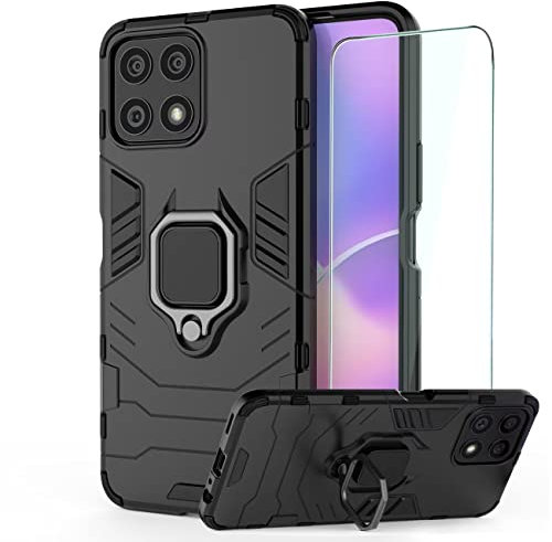 DERHAN Funda para Honor X8, Fundas Resistentey Duradero con Cristal Templado, Carcasa Antigolpes Silicona TPU Bumper Case - Negro
