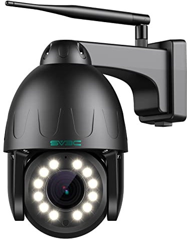 SV3C PTZ Überwachungskamera Aussen WLAN Kabellos 15X Optischer Zoom Auto Tracking 5MP Flutlicht Farbe Nachtsicht IP Kamera, 2-Wege Audio, Black Metal Shell, RTSP, FTP, ONVIF, SD Card Record, APP, PC