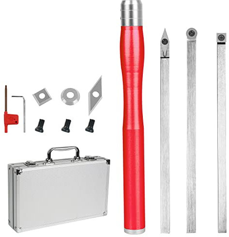 Drechseleisen Set Drechselwerkzeug Drehmeißel für Holz, Hartmetall Drehmaschinen Holzdrehwerkzeug mit Wendeschneidplatten Vierkant/Diamantform/Rund, Drehwerkzeuge Drechselzubehör (Rot-C)
