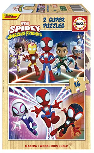Educa - Holzpuzzle 16 Teile für Kinder ab 3 Jahren | Spidey und Seine Super-Freunde, Puzzleset, Spiderman, Marvel (19579)