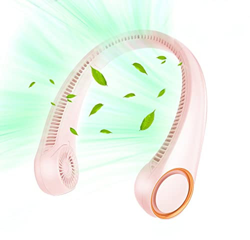Portable Neck Fan, Hands Free Bladeless 360° Cooling Personal Wearable, Quiet for Outdoor Indoor, Birthday Gifts for Men Women Mom Dad, 4000mAh Battery USB Rechargeable, 3-Speeds (Pink)