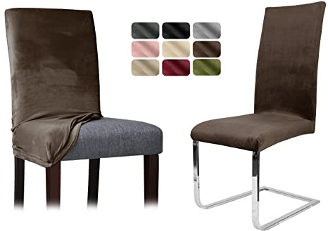 BEAUTEX Stuhlhussen Samt Stretch Stuhl & Schwingstuhl 6er Set Braun LEA | 95% Polyester, 5% Elasthan, weiche Velours-Oberfläche, Rundum-Gummizug, 30 °C waschbar, faltenarm, formstabil & langlebig