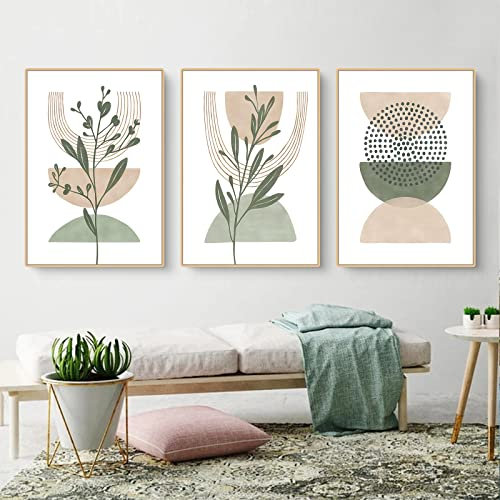 Hava Kolari 3er Poster Set, Moderne Abstrakt Grün Bilderset Wandbilder mit Kunstdruck, OHNE Rahmen, Wandposter Leinwandbilder Pflanze Deko Wohnzimmer (Stil A,40 x 50 cm)