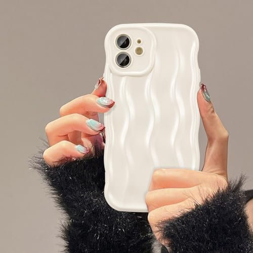 UEEBAI Coque pour iPhone 11 6.1 inch, Curly Wave Frame Forme Antichoc Silicone étui Ultra Léger et Mince, Housse de Téléphone en Forme 3D Souple TPU Bumper Cover Anti-jaunissement - Beige