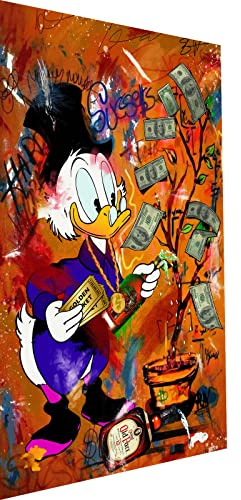 Magic Canvas Art Dagobert Duck Baum Pop Art Leinwandbild 1- teilig Hochwertiger Kunstdruck Wandbilder – B8423, Material: Leinwand, Größe: 60x30 cm