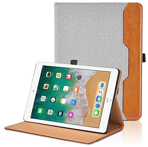 Funda para iPad 9,7 Pulgadas 2018/2017 (6.ª/ 5.ª Generación), iPad Air 2/Air 1 PU Leather Ángulos Ajustables Tablet Case con Supporto Funzione y Bolsillo, Auto Reposo/Activación - Gris