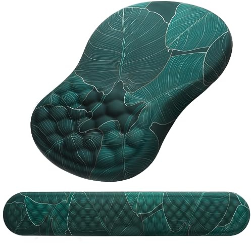 Mouse Pad Wrist Support, Laokiiy 2 in1 Keyboard Wrist Rest+ Ergonomic Mouse Pad, Non-Slip Wrist Rest for Computer Keyboard, Made Easy Typing & Relieve Wrist Pain（Banana Leaf Green）
