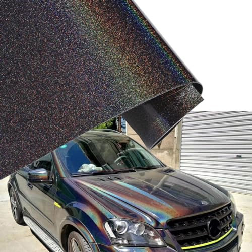 Blueshyhall Autofolie Grau mit Regenbogen Effekt, Car Wrapping Folie Grau Glanz Glitzer, Vinylfolie Auto Selbstklebend Wasserfeste Tuning Folie Innen Außen Car Film Wrap (75 x 152 cm)