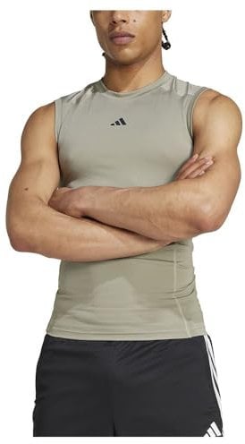 adidas Herren Techfit Compression Training Sleeveless T-Shirt, Silver Pebble, M