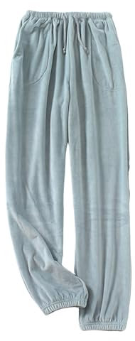 Caxndycing Pantaloni di peluche da uomo in pile felpato spessi pantaloni da pigiama da uomo in morbido pile, lunghi e caldi, per il tempo libero, per la casa, lunghi peluche, azzurro, L