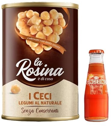 12 x La Rosina Bohnen Ceci natural, Hülsenfrüchte in Dosen 400 g + 1 x Recoaro italienischer Aperitivo 10 cl gratis