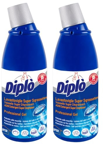 Detersivo Gel Per Lavastoviglie, Super Sgrassante, All In One (Potente Sulle Macchie, Azione Del Sale e Del Brillantante) 750ml (2 Unità)