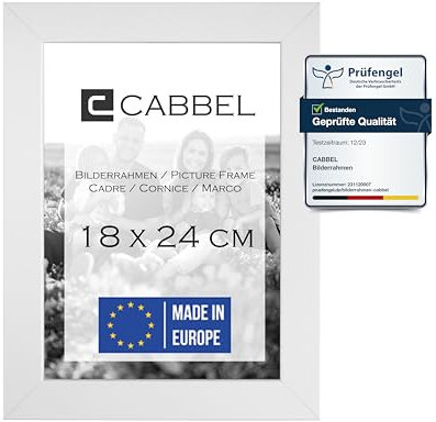 CABBEL Cadre photo 18x24 cm, blanc, solide en bois MDF, verre plexiglas incassable, à suspendre, idéal pour photos/images/collage, Blanc