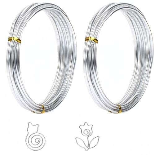 2 Rollos Alambre de Aluminio 0.8 mm*10m, Alambre para Joyeria, Flexible y Moldeable Alambre, para Manualidades Fabricación de Joyas, Modelado de Floristería de Jardín