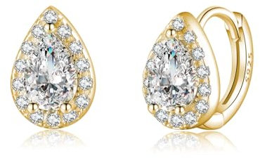 SLUYNZ 925 Sterling Silber CZ Teardrop Creolen Ohrringe für Damen Wassertropfen Creolen Ohrringe Huggie (B-Gold)
