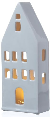 MARELIDA LED Haus - Porzellan Lichthaus - warmweiße LED - H: 24cm - inkl. Batterie - für Innen - weiß