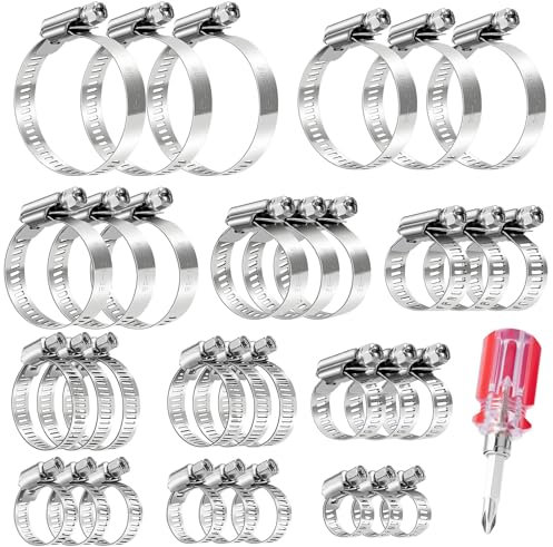 Collier de Serrage Inox,33 Pièces Collier Serrage Métallique pour Tuyau,Lytool Collier de Serrage Tuyau Réglables 6-51 mm,304 Inox,Tube a' Automobiles,Piscine,Robinet,Home Gaz,Famille Tuyau d' Eau