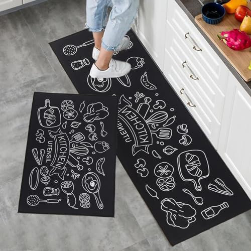 Fecialy Juego de alfombras de Cocina de 2 Piezas, alfombras y tapetes de Cocina Antideslizantes y Lavables 43x75+43x120CM Alfombra de Piso para Pasillo Entrada lavandería