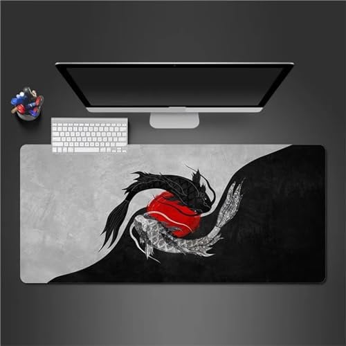 QiHon XXL Mauspad 600x400x2mm Gaming Mauspad Verlängertes Großes Schreibtischauflage mit Einer speziellen Oberfläche verbessert Geschwindigkeit und Präzision für PC Laptop (Yin Yang Fisch)