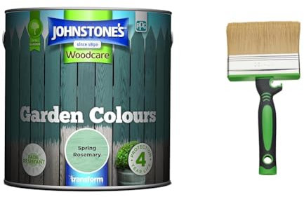 Johnstone's - Garden Colours - Spring Rosemary - Exterior Wood Paint - Fade Resistant - Suitable & Fit For The Job 4 inch Large Capacity Shed And Fence Block Brush for Rapid Painting of Sheds & Fence