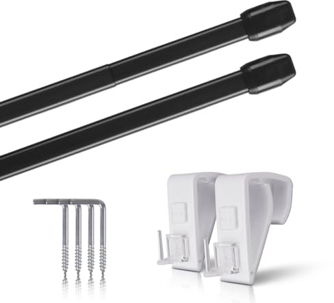 Bestlivings Vitragestangen ohne Bohren, 2er-Set, 60-90 cm, Schwarz | Stufenlos ausziehbare Gardinenstange inkl. Klemmträger, robustes Metall, flachoval Ø10 mm, für Scheiben- & Bistrogardinen