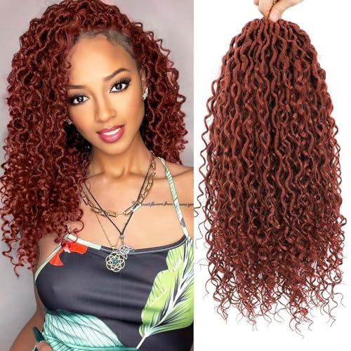 PORSMEER 6 paquets 45cm rouge cuivré de cheveux au crochet Faux Locs,cheveux de tressage Synthétiques pré-bouclés Doux Dreadlocks Tressage Cheveux Déesse Ondulés Extensions de Cheveux 12 brins/paquet