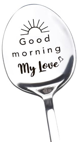 Good Morning My Love Spoon Gift for Couples Girlfriend Boyfriend Birthday Christmas Gifts for Husband Wife Wedding Anniversary Presents for Men Women Fiance Fiancee Engagement Gifts for Couple Spoons