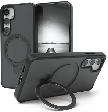 EAZY CASE - Handyhülle für Samsung Galaxy S24 Schutzhülle mit Ständer kompatibel mit Galaxy S24 Hülle mit 360° Ring & Magnetfunktion zum Aufstellen stoßfest induktives Laden Cover in Schwarz