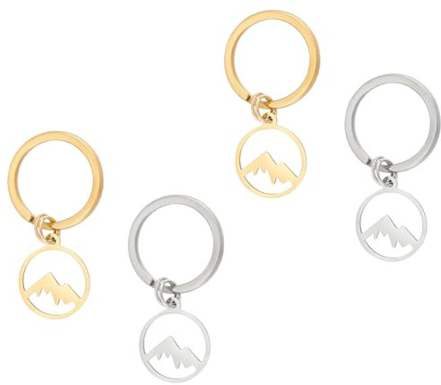 UNICRAFTALE 4pcs 2 couleurs Porte Clés de Montagne Acier Inoxydable Porte Clés Rond Creux de Montagne Bijoux de Voyage Cadeau D'Aventure Wanderlust et Ornement de Sac à Main