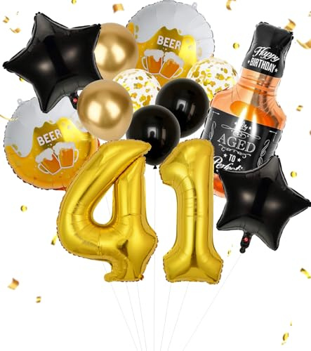 Anlgdi Folienballon Whiskey Deko, Luftballon 41. Geburtstag Deko Mann, Geburtstagsdeko 41 Jahre Manner Frauen, Helium Ballon Whiskey Bierglas Happy Birthday Deko für 41. Geburtstag Manner Party Deko