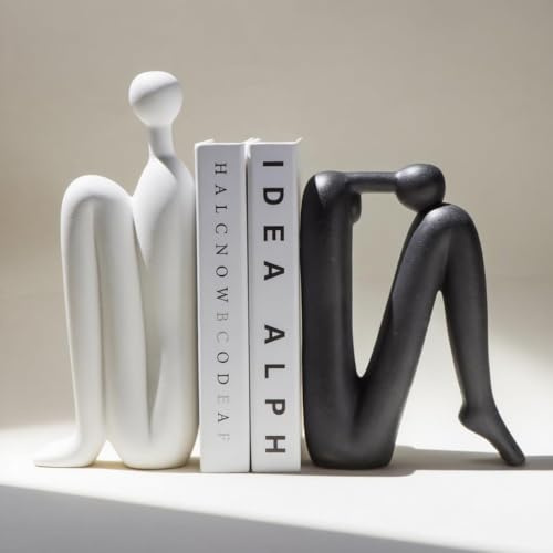 WANCHIY Buchstützen aus Keramik, 2er Set, Denker Design, Schwarz und Weiß | Buchstützen aus Keramik, Denker-Design, 2 Stück, Rot und Weiß