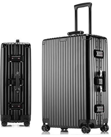 Meoky Retro Gepäck Große Koffer Rollkoffer Hartschalen-Koffer Handgepäck Haltbares PC + ABS Handgepäck TSA Zertifiziert,Schwarz,29IN