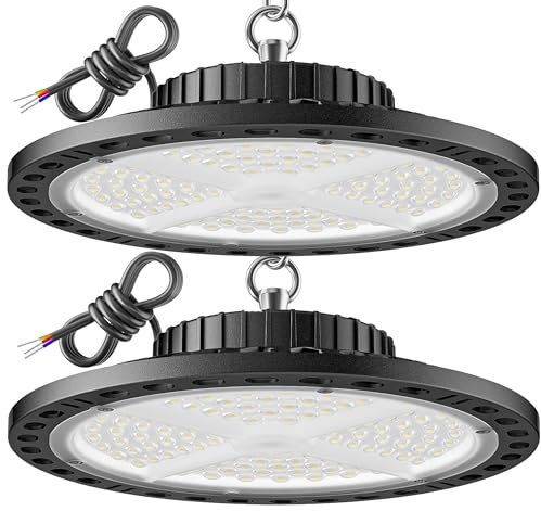 ANNIFUNLY 100W UFO LED Lámpara de Alta Bahía, 2PCS 15000LM Focos LED UFO Interior, 6500K Naves Industriales LED UFO IP65 Impermeable Iluminación Comercial Para Garaje Fábrica Taller Almacén