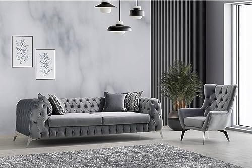 Chesterfield-Sofa-Set aus italienischem Samt, maßgeschneiderte Betten, weicher Stoff, 3-Sitzer, 2-Sitzer, 1-Sitzer, Stahlrahmen