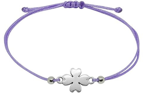 Selfmade Jewelry Armband Damen Kleeblatt Silber Größenverstellbares Glücksarmband mit Klee Handmade Inkl. Geschenk-Verpackung (Silber - Lila)