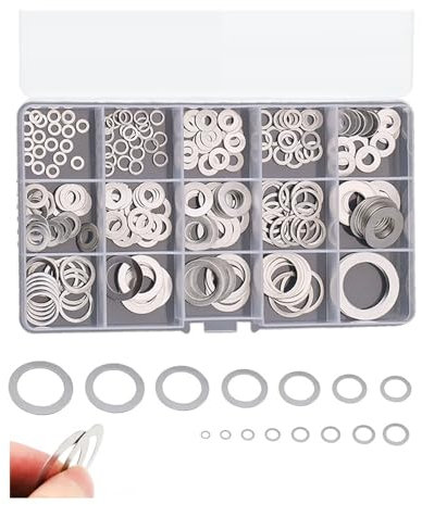 320pcs Flat Washer Assortment Kit, 304 Stainless Steel Thin Gasket 0.5/0.8/1mm Thickness, 15 Different Assorted Sizes M3~M20 Shim Washers for Bolt Screws(0.5mm Thickness Kit)
