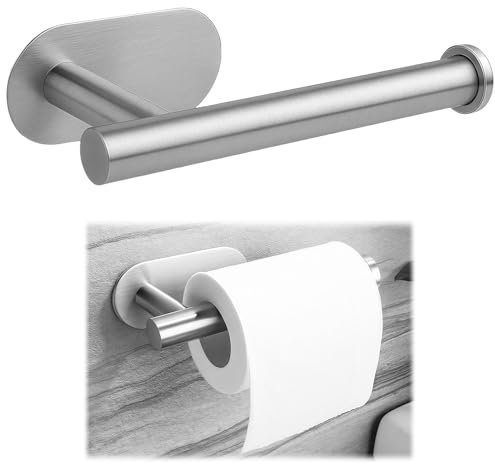 Plateado15.8 x 8.2 x 4.5 cm Portarrollos de Papel Higiénico Autoadhesivo Sin Taladrar, con Freno para Desenrollado de Una Mano, Diseño Moderno
