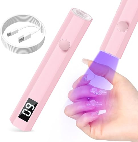 mlogiroa UV Nail Light Handheld UV Light for Nails | 3W Portable Led Lamp with 2 Timer Settings 20/60s for Gel Polish Home DIY Salon Women Pink