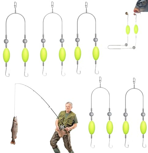 LIUYIDM 5 Stück Double-Hook Reverse Bottom Rig, Size 6,8,10 Anti Tangle Fishing Hook Set, Angel Haken Karpfenangeln Haar-Rigs, Doppelhaken-Rigg für den umgekehrten Boden, Anti-Tangle-Angelhaken