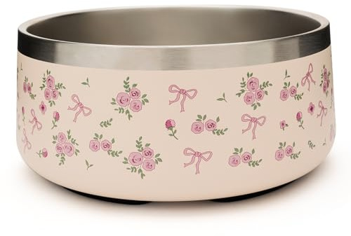 Stainless Steel Dog Bowl, 4 Cup Non Slip Metal Dog Food and Water Dish for Medium Dogs - Spill Proof and Heavy Duty - Easy to Clean, Dishwasher Safe, 32 oz