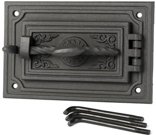 Gusseiserne Ofentür – Holzofen Tür, Kaminofen Tür, Backofen Tür, Grill Tür – 325x230 mm – Rechteckige Guss Tür für Kamin und Pizzaofen (Schwarz)